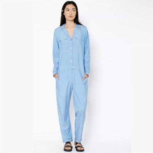EQUIPMENT FEMME | Blaise Blue Utility Style Silk Jumpsuit Women’s Size Medium - Picture 1 of 12